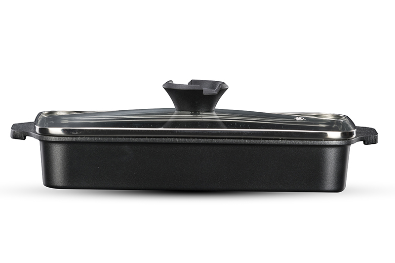 33*22cm Grill Plate with lid BLACK MARBLE by FOOD APPEAL
