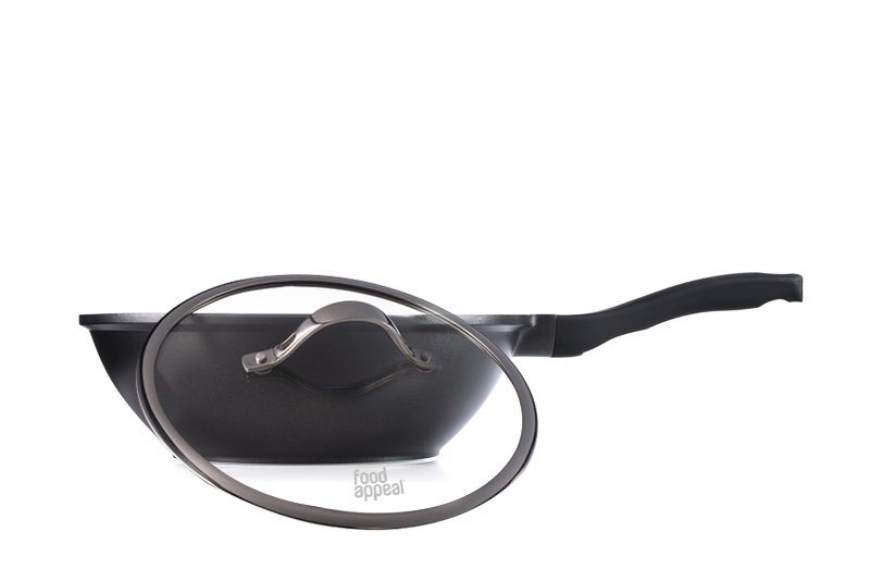 30cm Wok with lid BLACK MARBLE by FOOD APPEAL