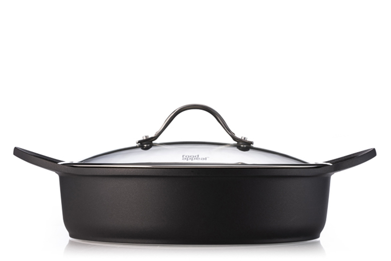 36cm Sauté Pan with lid BLACK MARBLE by FOOD APPEAL