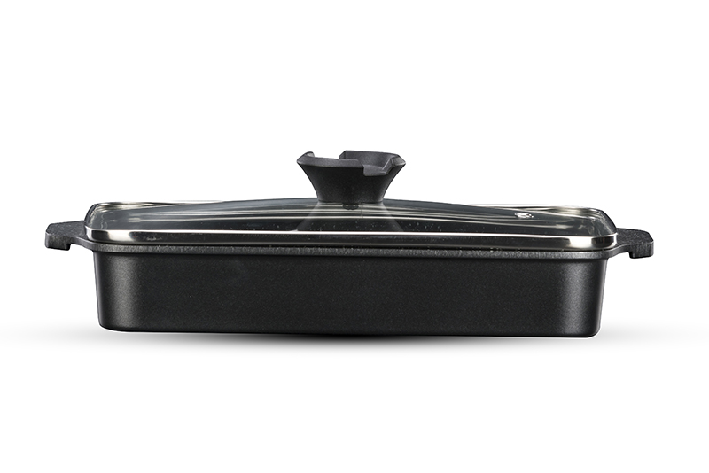 26*17cm Grill Plate with lid BLACK MARBLE by FOOD APPEAL