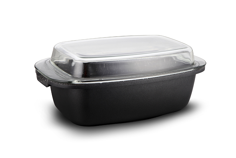 32*21*10.8cm Roaster with Glass Lid BLACK MARBLE by FOOD APPEAL