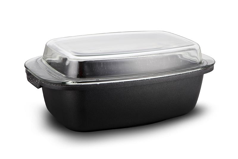 40*24*14cm Roaster with Glass Lid BLACK MARBLE by FOOD APPEAL