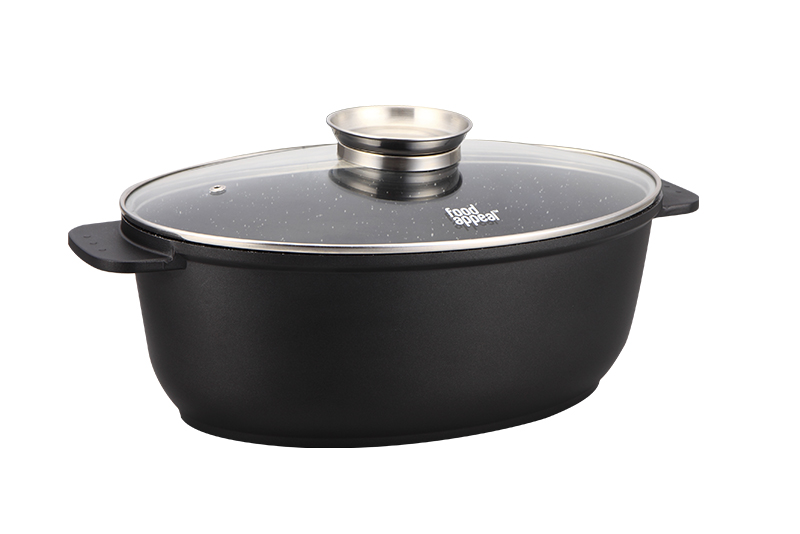 38*24*13.2cm Oval Roaster with Aromatic Lid BLACK MARBLE by FOOD APPEAL