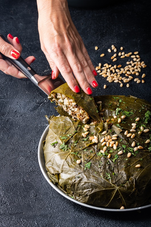Grape leaves cake with rice & lamb
